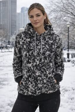Athleta Tugga Teddy Sherpa Hoodie Black White Plush Fleece Athleisure Small